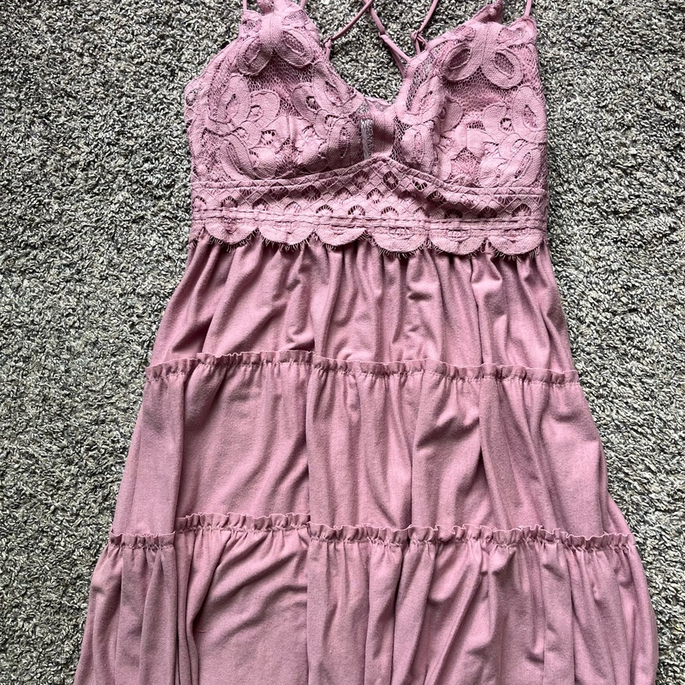 Zenana Mauve Lace Bralette Dress Dusty Pink